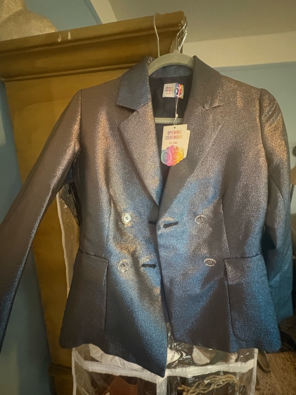 BRAND NEW - OPENING CEREMONY-  Metallic Blue Double-Breasted Blazer- Size Small